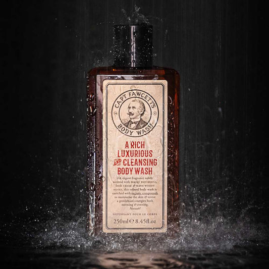 Bottle of Captain Fawcett body wash shower gel