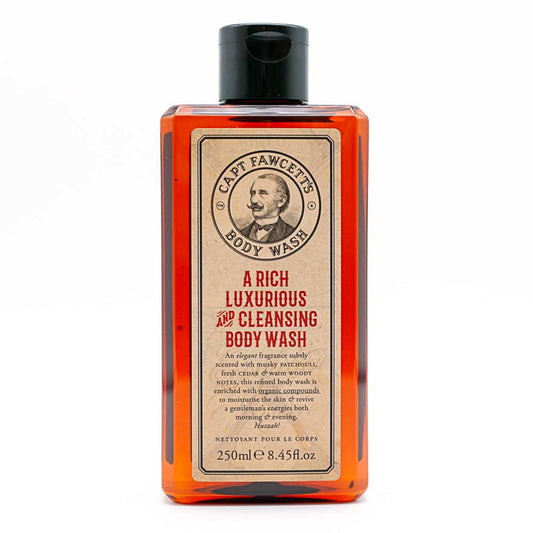 Bottle of Captain Fawcett body wash shower gel